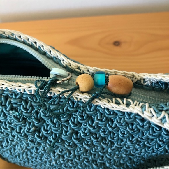 Liz Claiborne Teal and Ivory Small Handbag Purse Boho Minimalist Preppy - Picture 6 of 9